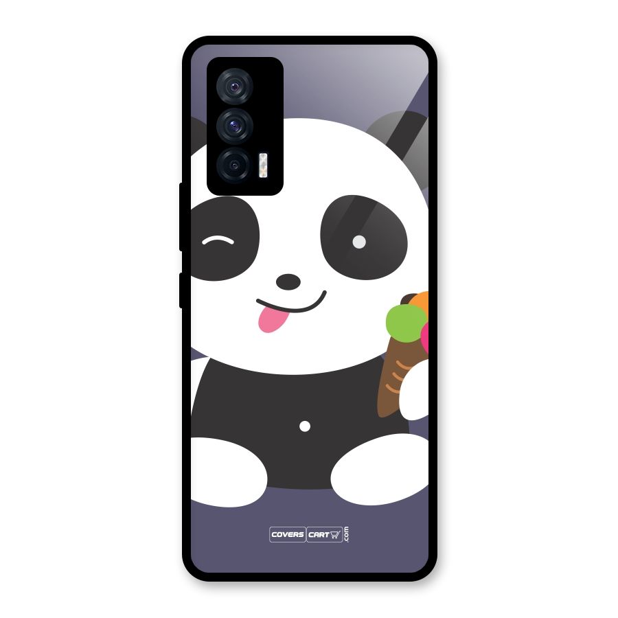 Cute Panda Blue Glass Back Case for Vivo iQOO 7 5G