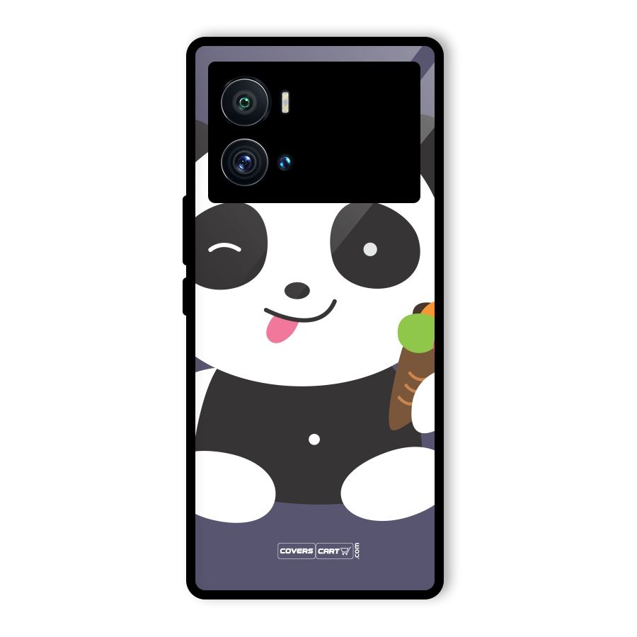 Cute Panda Blue Glass Back Case for Vivo iQOO 9 Pro