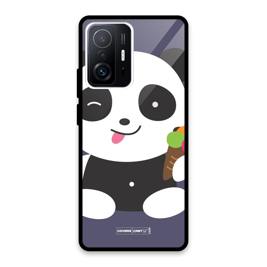 Cute Panda Blue Glass Back Case for Xiaomi 11T Pro