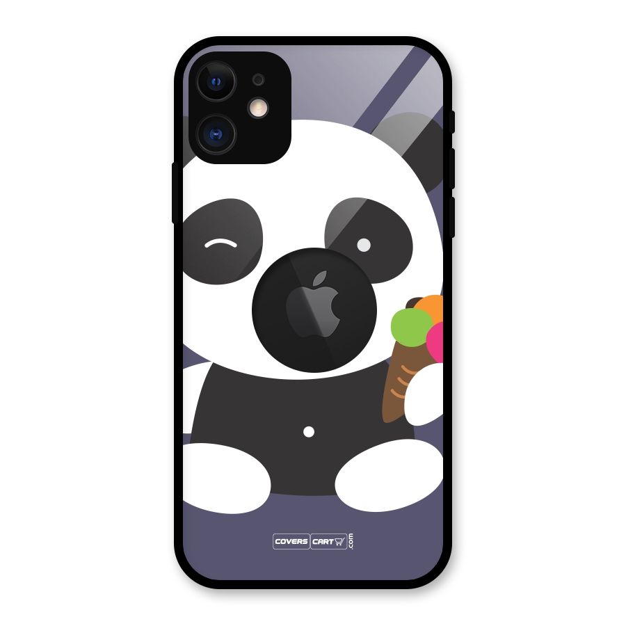Cute Panda Blue Glass Back Case for iPhone 11 Logo Cut
