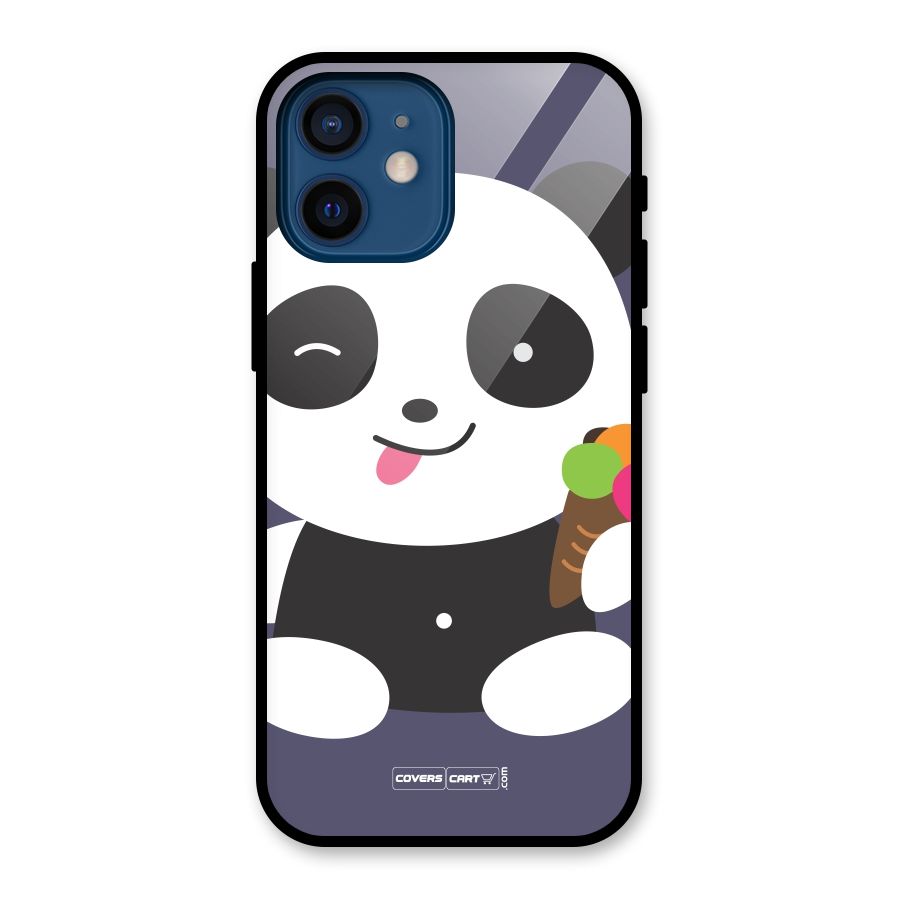 Cute Panda Blue Glass Back Case for iPhone 12 Mini