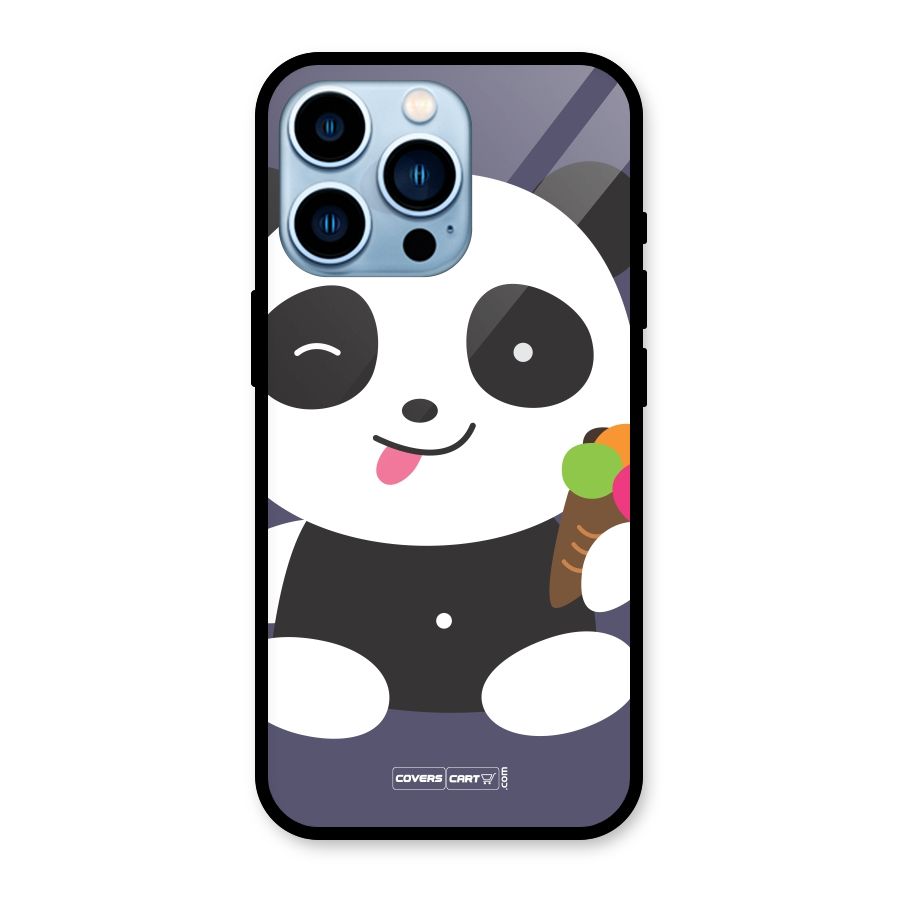 Cute Panda Blue Glass Back Case for iPhone 13 Pro