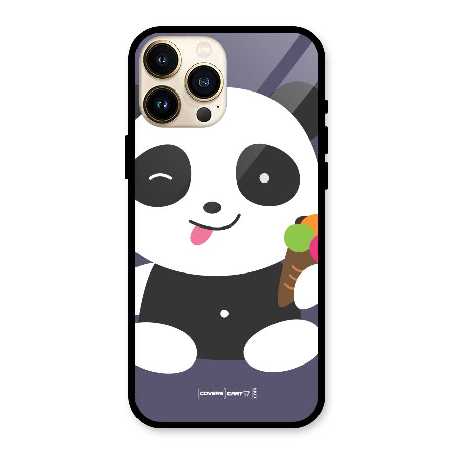Cute Panda Blue Glass Back Case for iPhone 13 Pro Max
