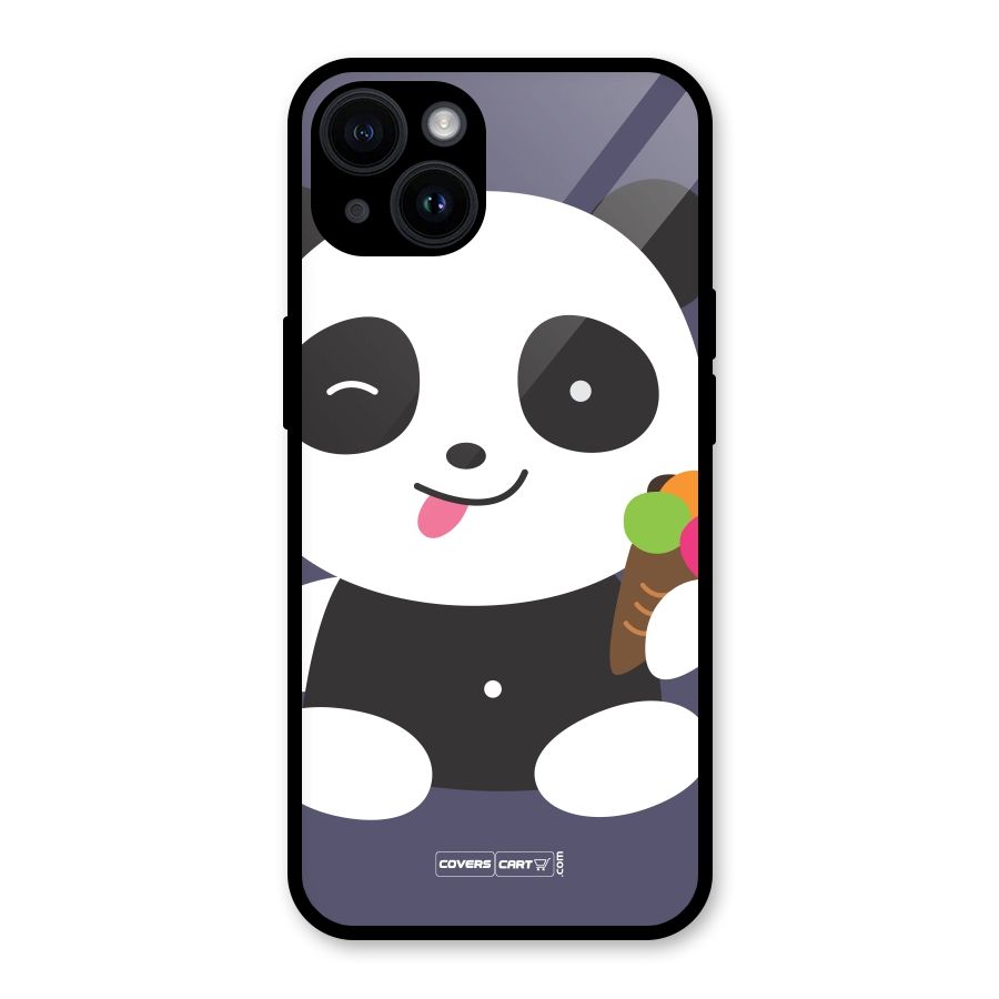 Cute Panda Blue Glass Back Case for iPhone 14