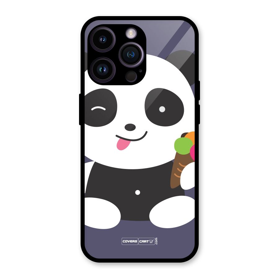 Cute Panda Blue Glass Back Case for iPhone 14 Pro Max