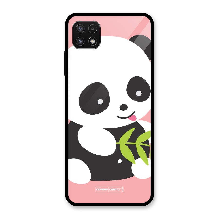 Cute Panda Pink Glass Back Case for Galaxy A22 5G