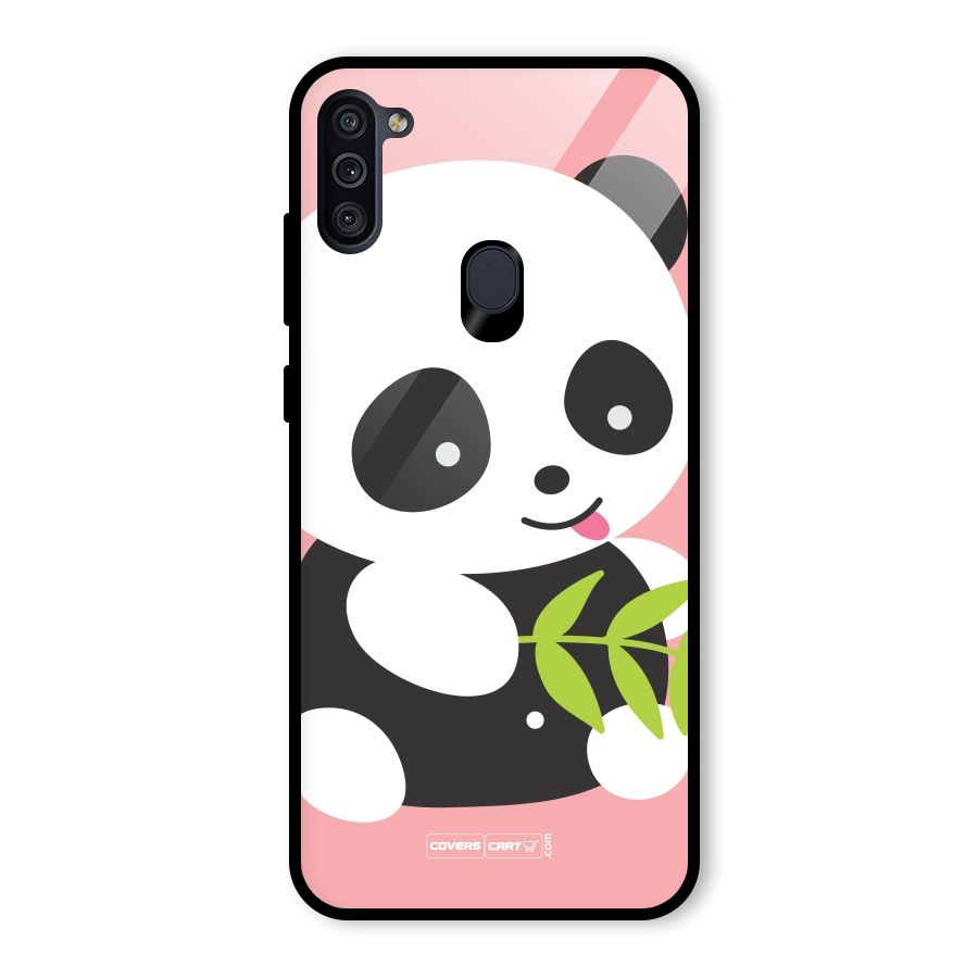 Cute Panda Pink Glass Back Case for Galaxy M11