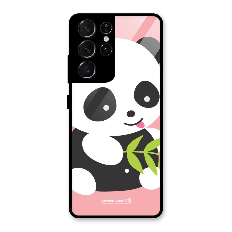 Cute Panda Pink Glass Back Case for Galaxy S21 Ultra 5G