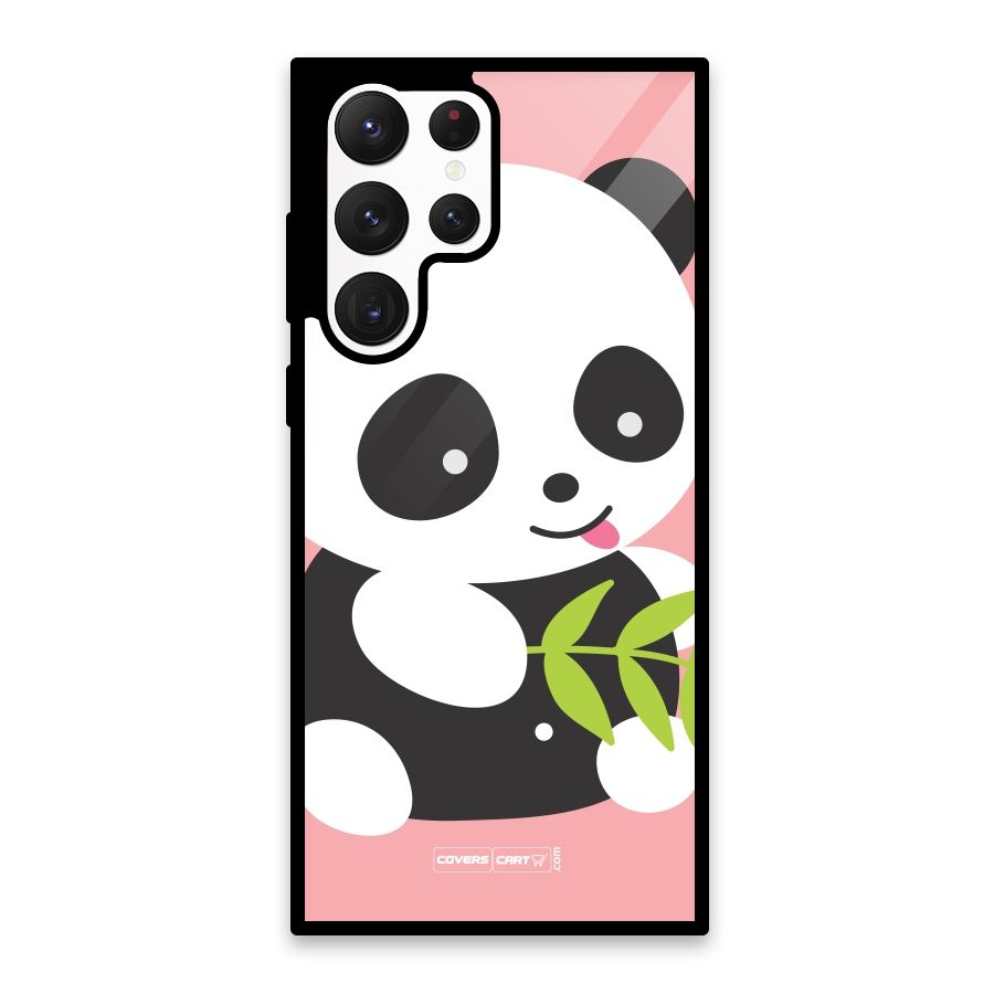 Cute Panda Pink Glass Back Case for Galaxy S22 Ultra 5G