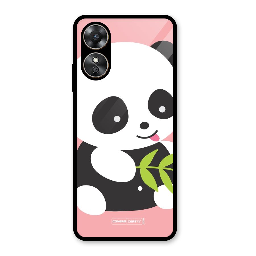 Cute Panda Pink Glass Back Case for Oppo A17