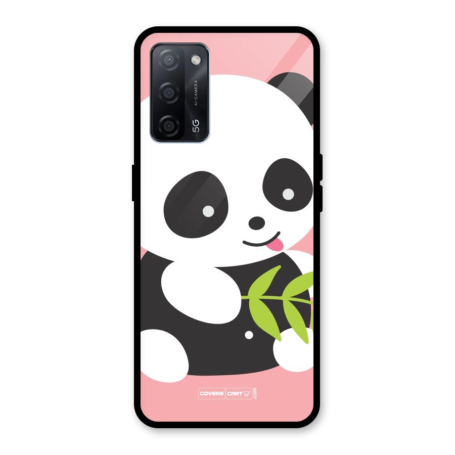 Cute Panda Pink Glass Back Case for Oppo A53s 5G