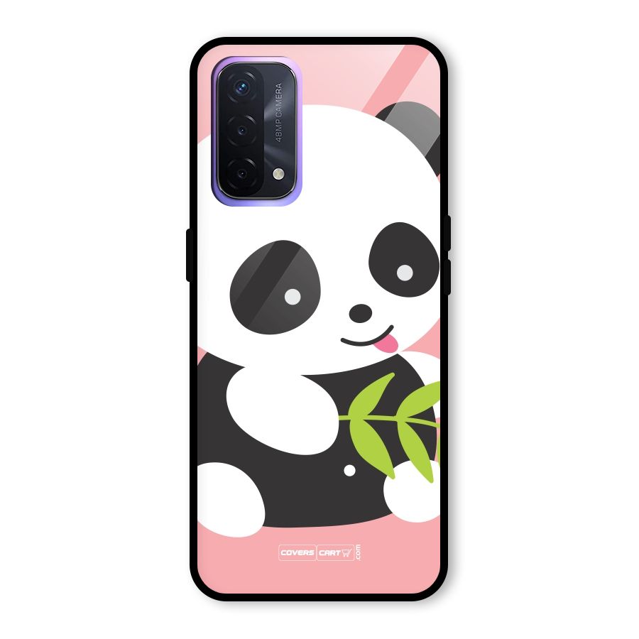 Cute Panda Pink Glass Back Case for Oppo A74 5G