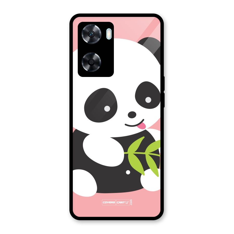 Cute Panda Pink Glass Back Case for Oppo A77