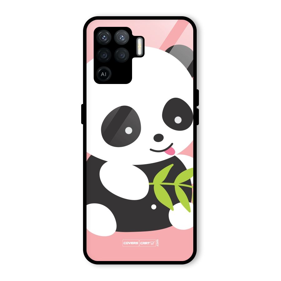 Cute Panda Pink Glass Back Case for Oppo F19 Pro