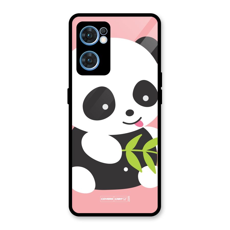 Cute Panda Pink Glass Back Case for Oppo Reno7 5G