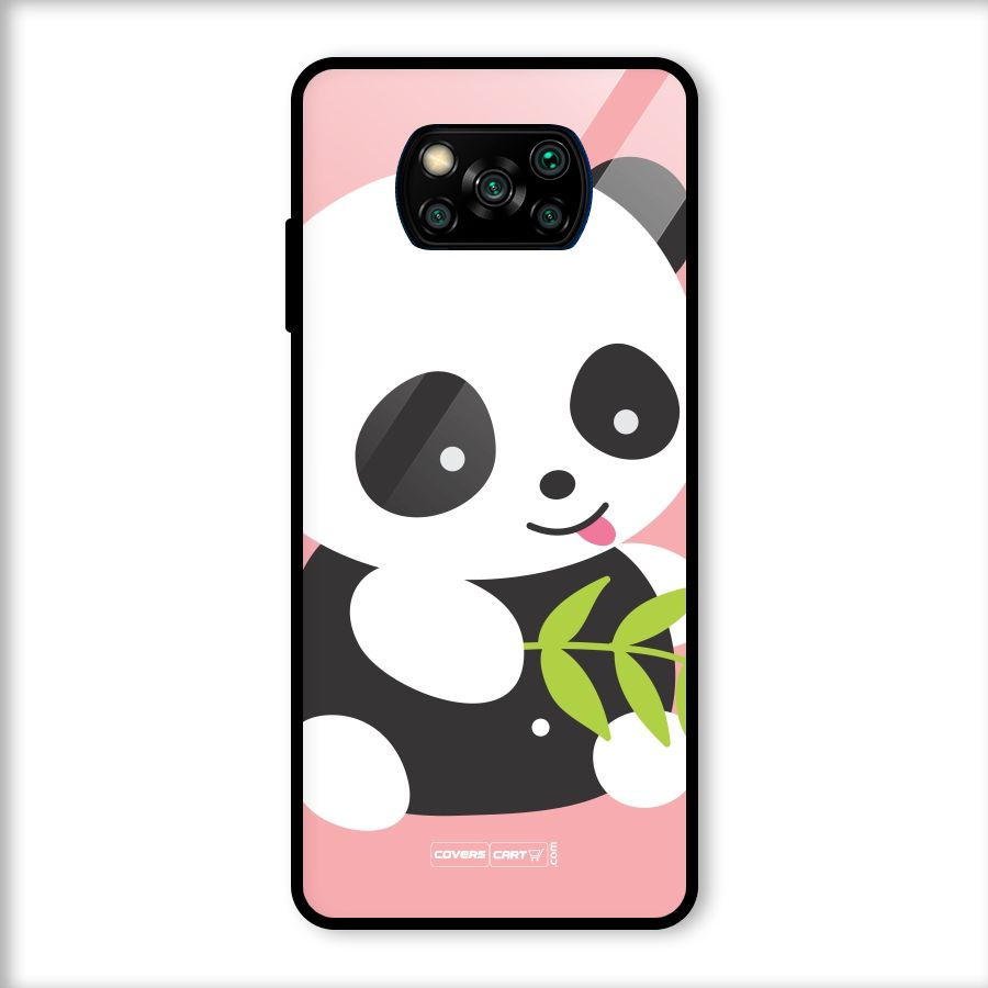 Cute Panda Pink Glass Back Case for Poco X3