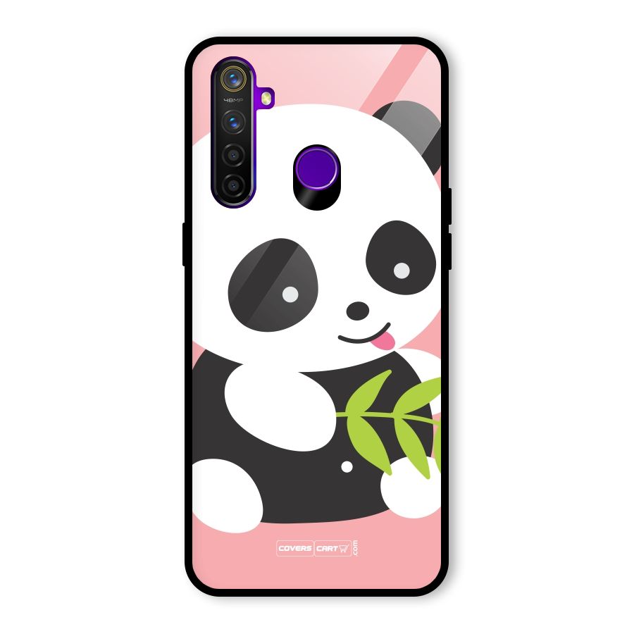 Cute Panda Pink Glass Back Case for Realme 5 Pro