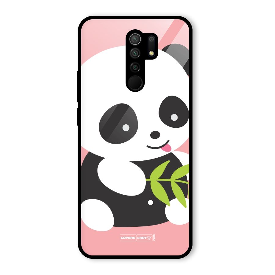 Cute Panda Pink Glass Back Case for Redmi 9 Prime