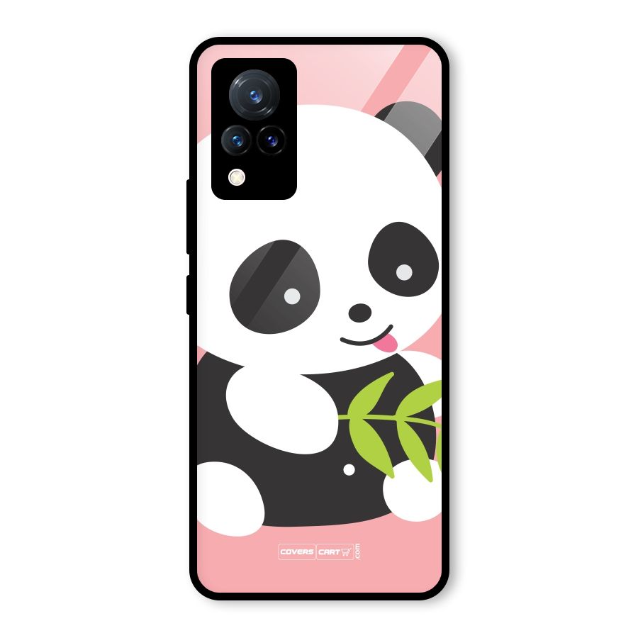 Cute Panda Pink Glass Back Case for Vivo V21 5G