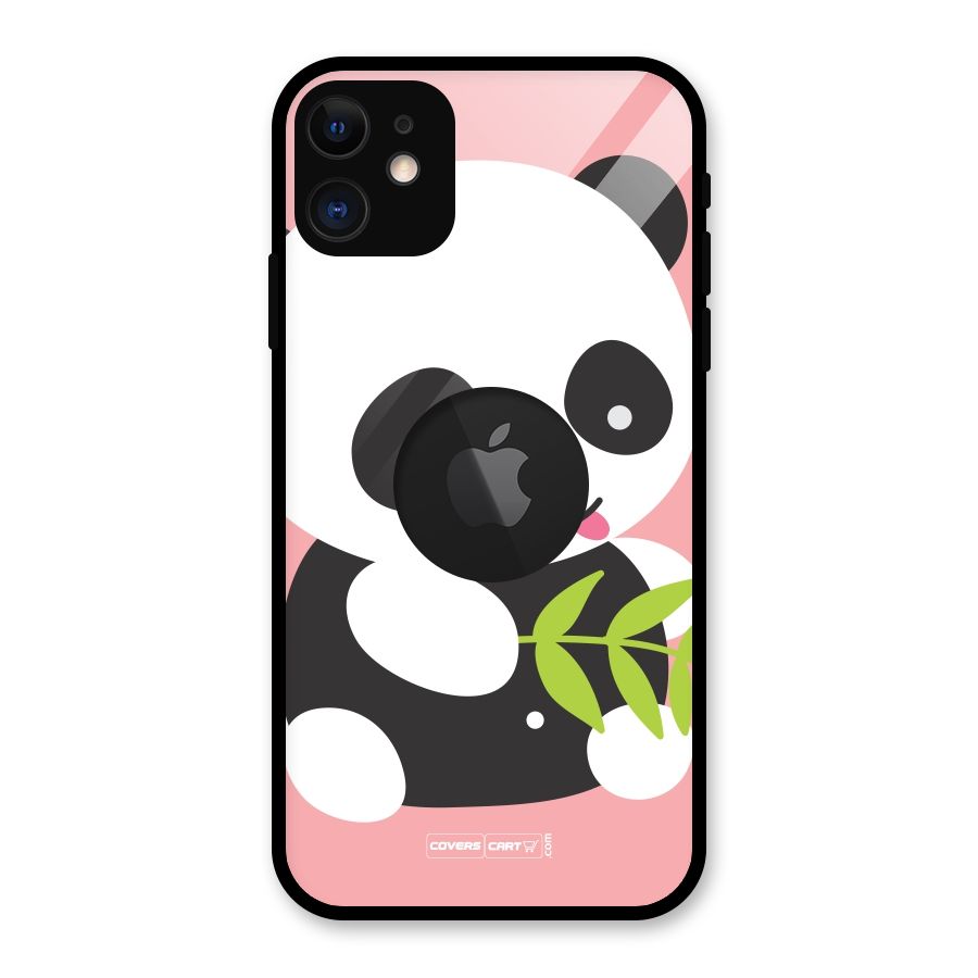 Cute Panda Pink Glass Back Case for iPhone 11 Logo Cut