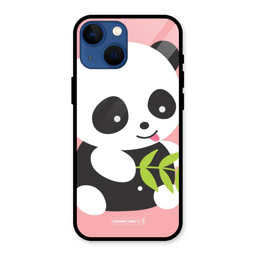 Cute Panda Pink Glass Back Case for iPhone 13 Mini