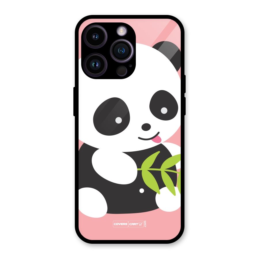 Cute Panda Pink Glass Back Case for iPhone 14 Pro Max