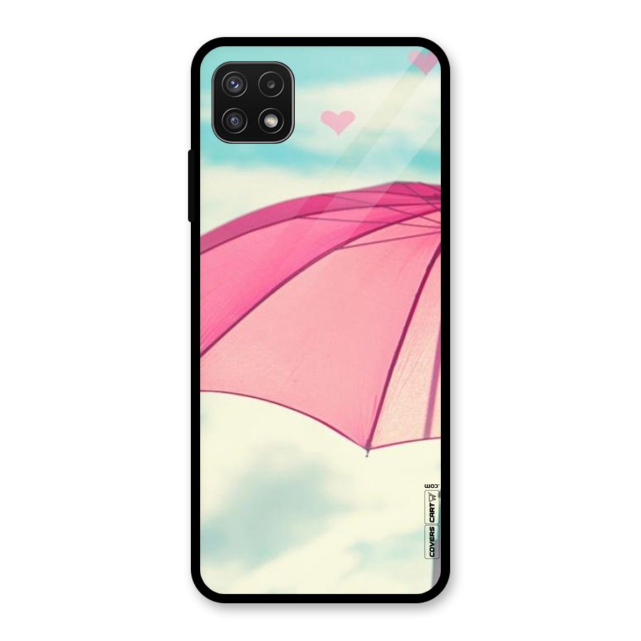 Cute Pink Umbrella Glass Back Case for Galaxy A22 5G