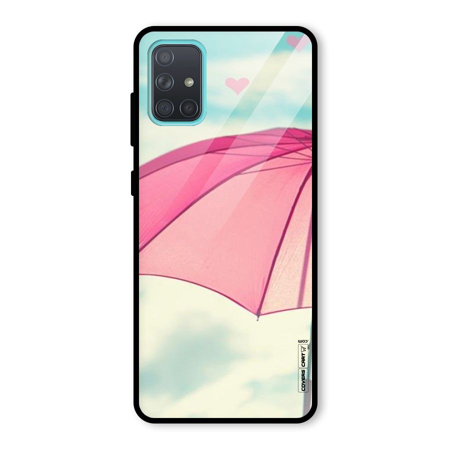 Cute Pink Umbrella Glass Back Case for Galaxy A71