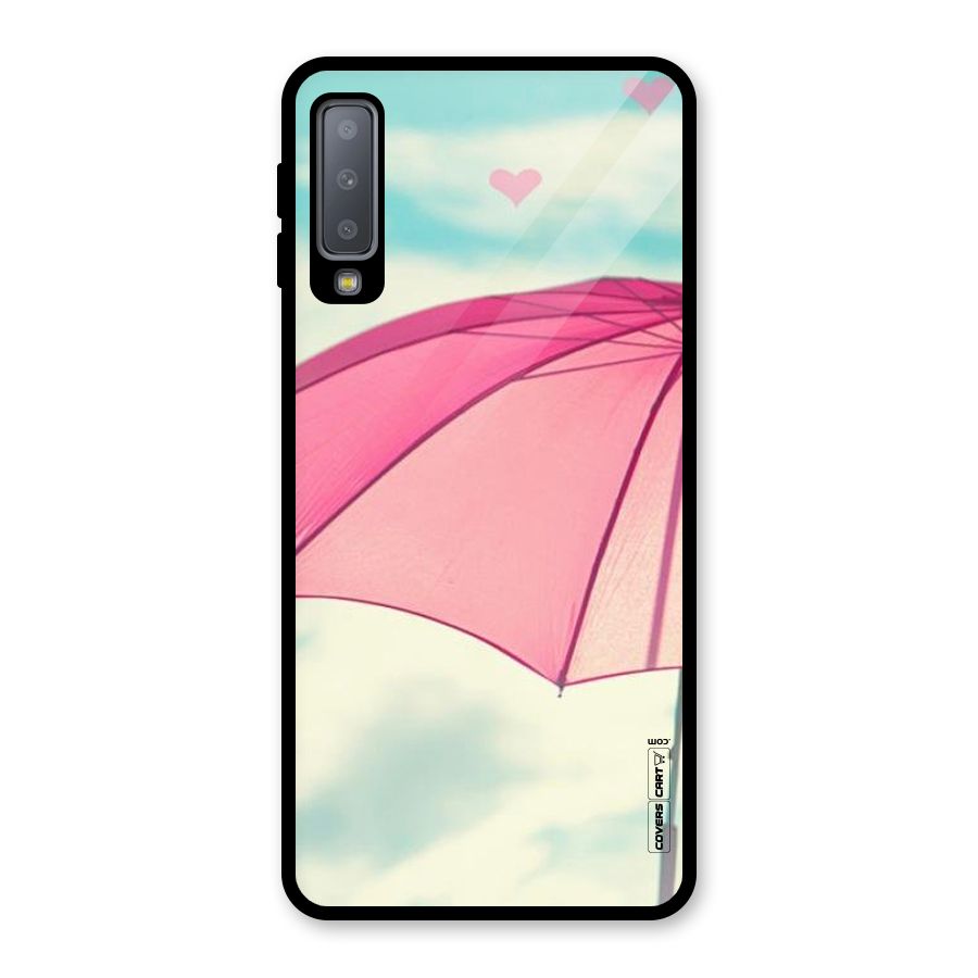 Cute Pink Umbrella Glass Back Case for Galaxy A7 (2018)