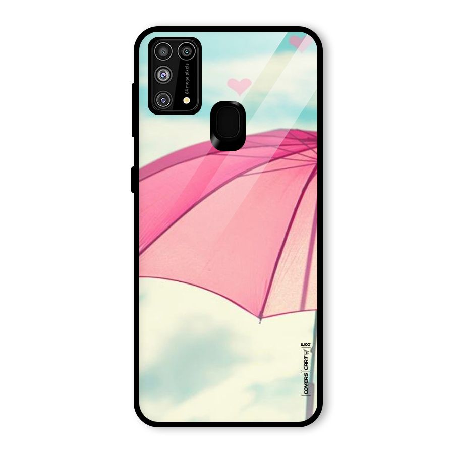 Cute Pink Umbrella Glass Back Case for Galaxy F41