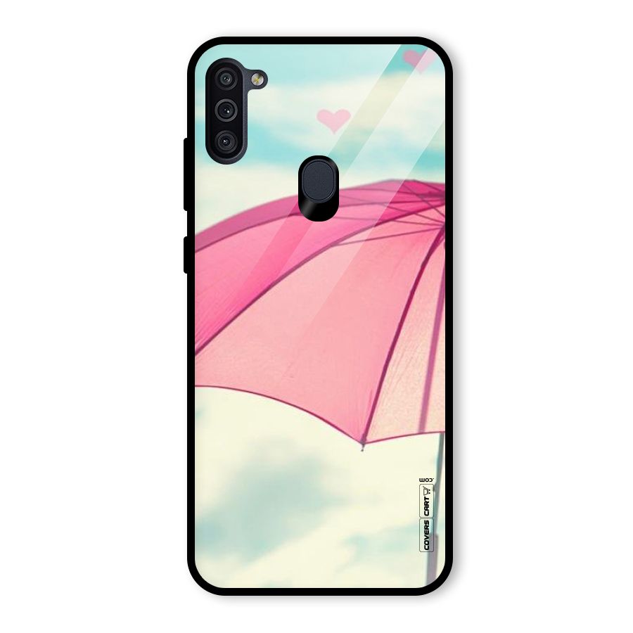 Cute Pink Umbrella Glass Back Case for Galaxy M11