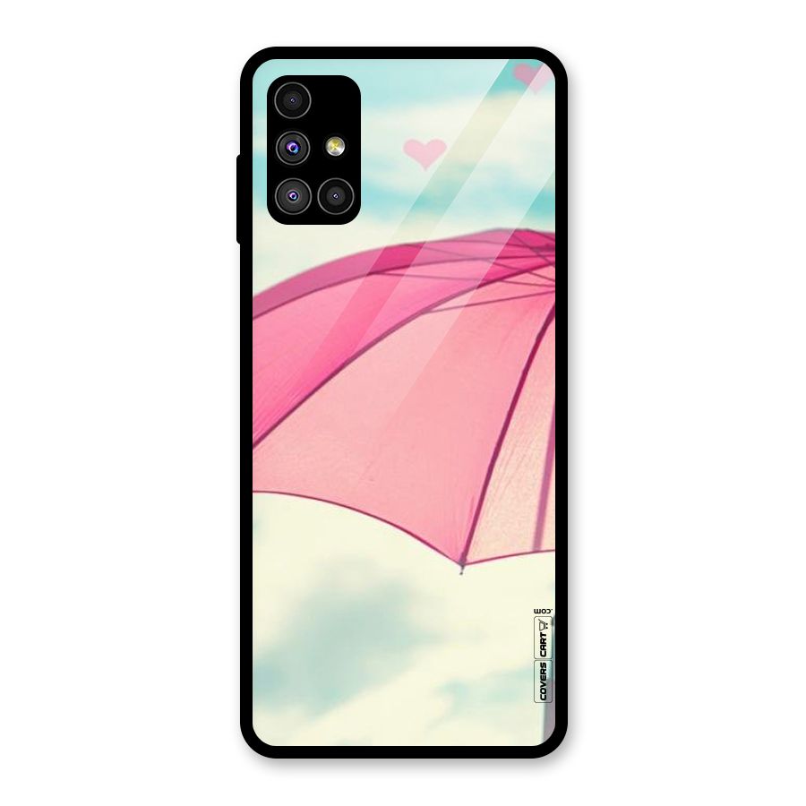 Cute Pink Umbrella Glass Back Case for Galaxy M51