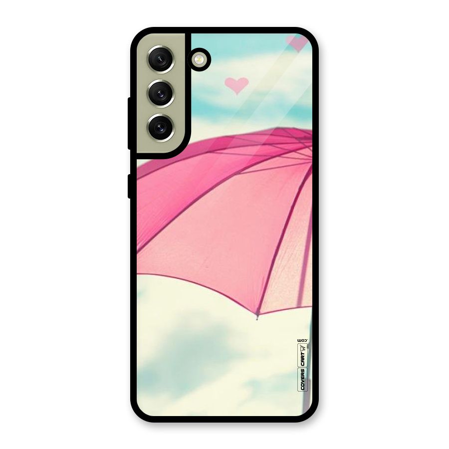 Cute Pink Umbrella Glass Back Case for Galaxy S21 FE 5G