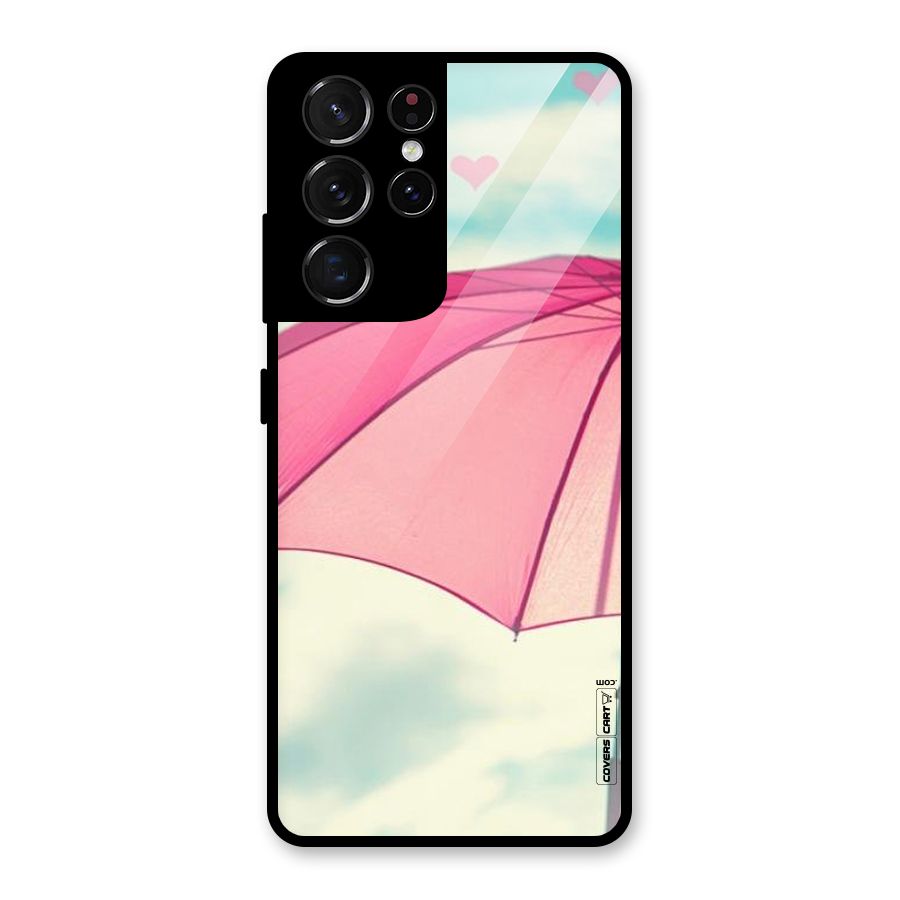 Cute Pink Umbrella Glass Back Case for Galaxy S21 Ultra 5G
