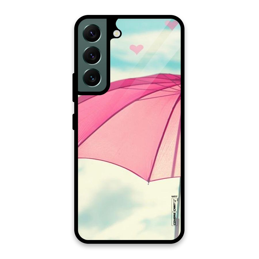 Cute Pink Umbrella Glass Back Case for Galaxy S22 5G