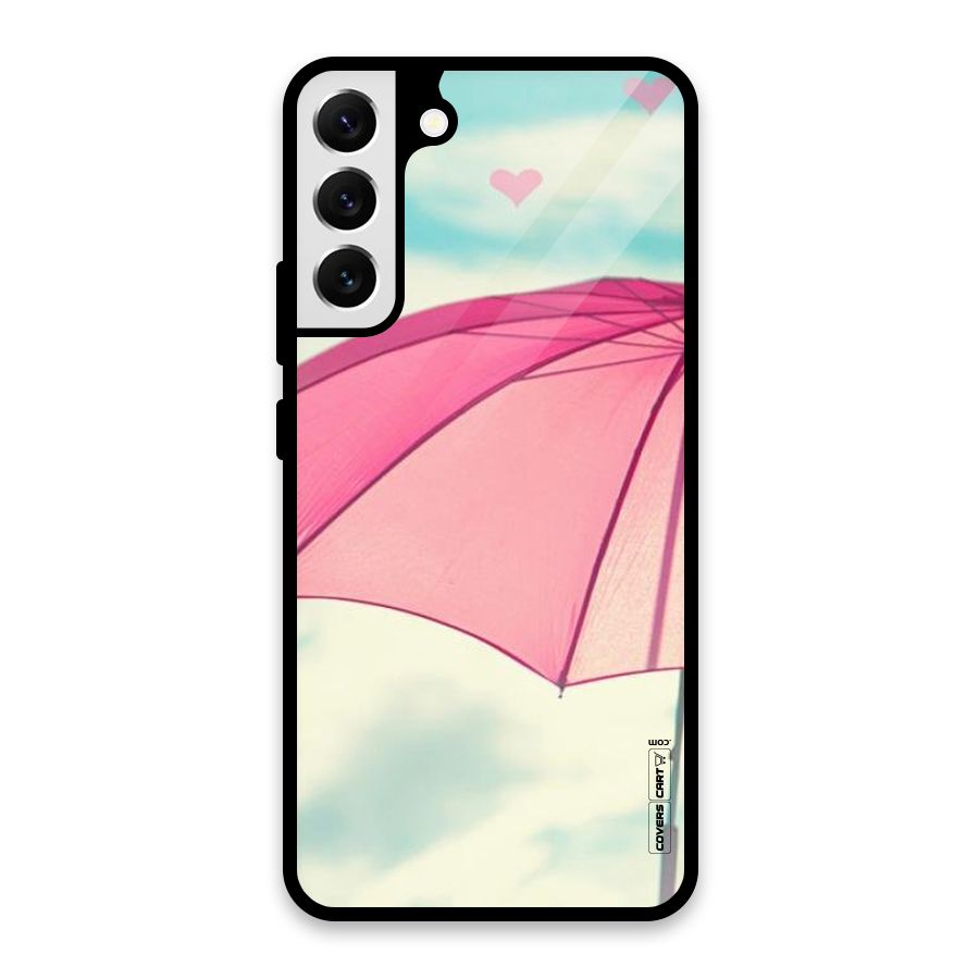 Cute Pink Umbrella Glass Back Case for Galaxy S22 Plus 5G
