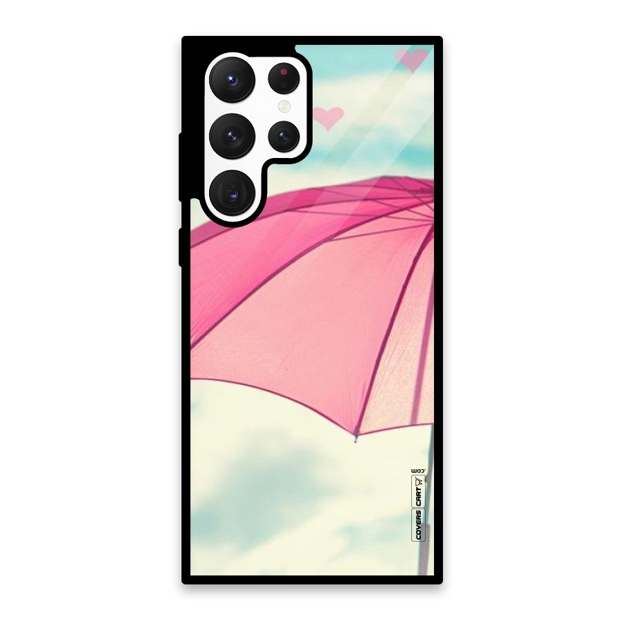 Cute Pink Umbrella Glass Back Case for Galaxy S22 Ultra 5G