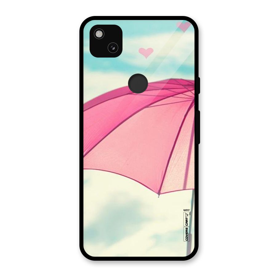Cute Pink Umbrella Glass Back Case for Google Pixel 4a