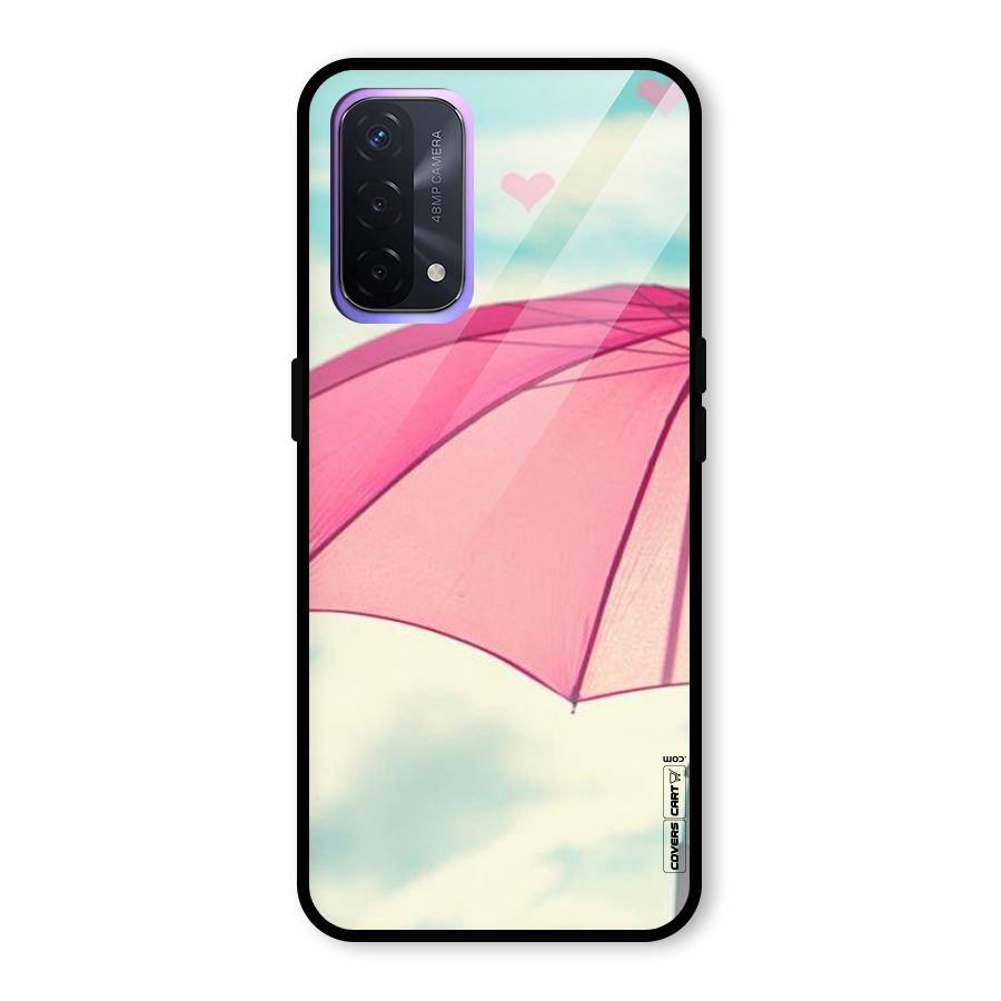 Cute Pink Umbrella Glass Back Case for Oppo A74 5G