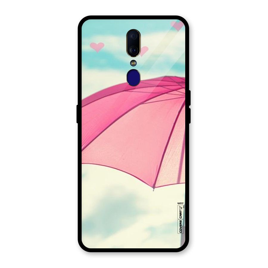 Cute Pink Umbrella Glass Back Case for Oppo F11