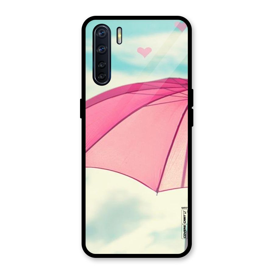 Cute Pink Umbrella Glass Back Case for Oppo F15