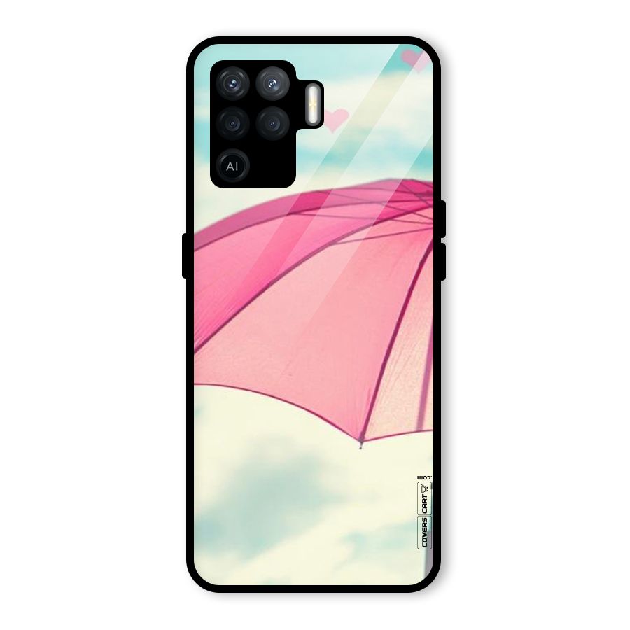 Cute Pink Umbrella Glass Back Case for Oppo F19 Pro