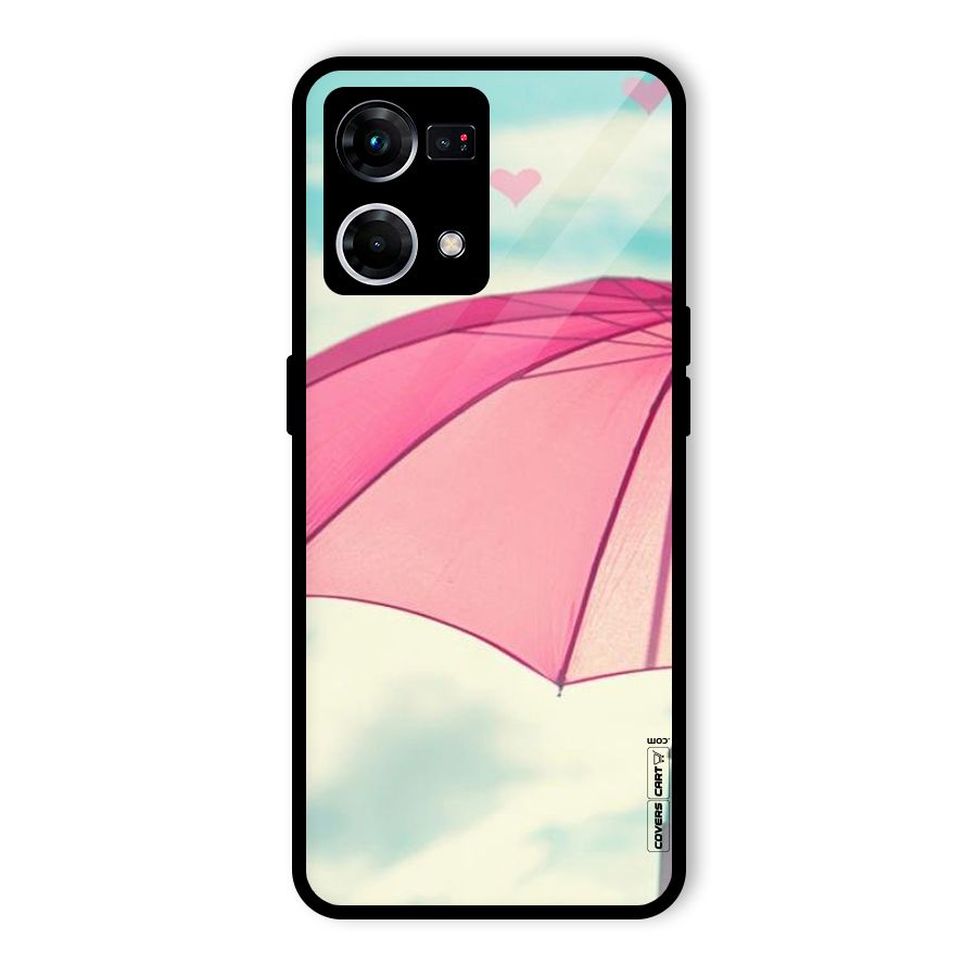 Cute Pink Umbrella Glass Back Case for Oppo F21 Pro 4G