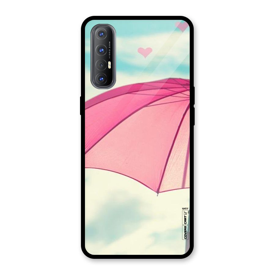 Cute Pink Umbrella Glass Back Case for Oppo Reno3 Pro