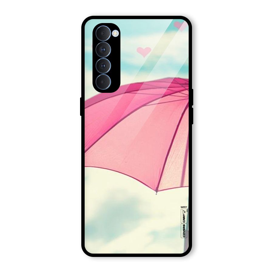 Cute Pink Umbrella Glass Back Case for Oppo Reno4 Pro