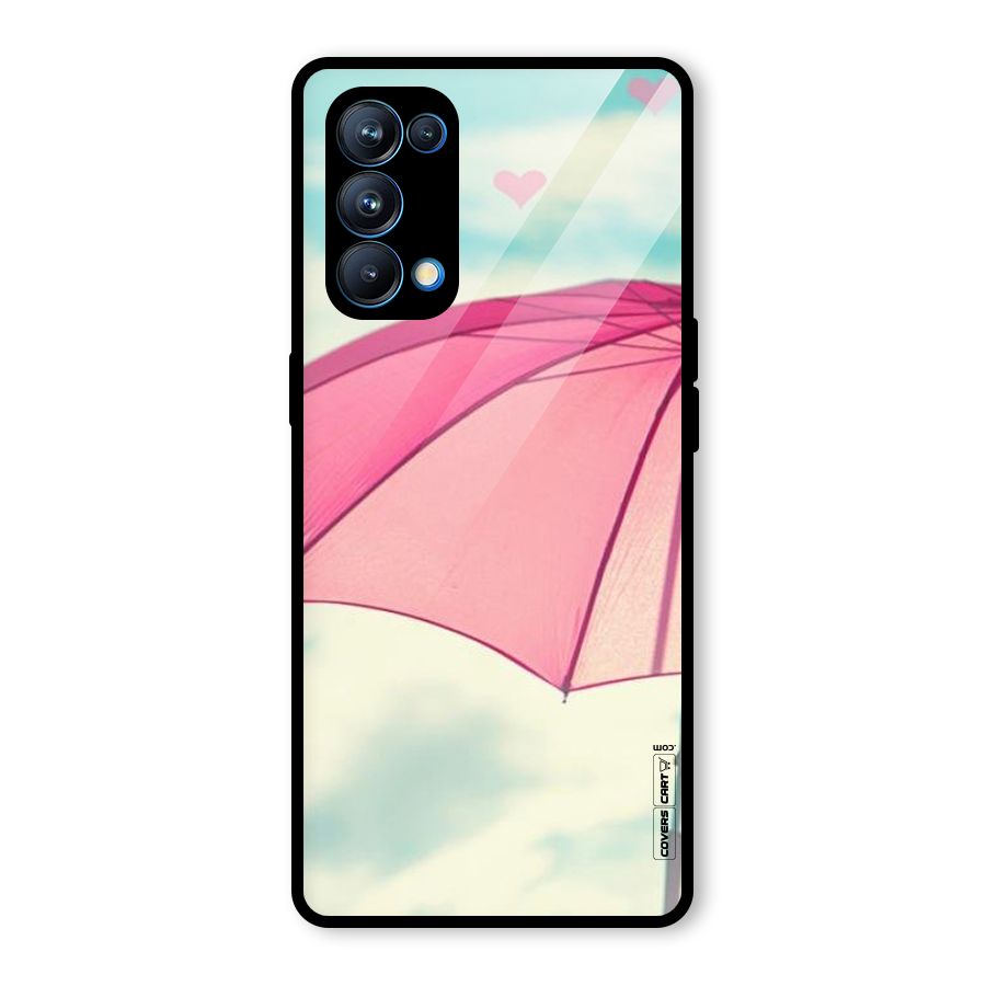 Cute Pink Umbrella Glass Back Case for Oppo Reno5 Pro 5G