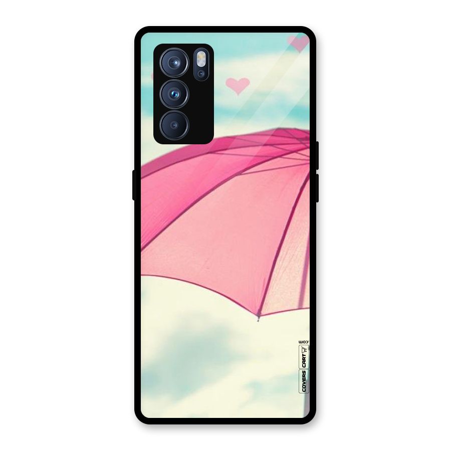 Cute Pink Umbrella Glass Back Case for Oppo Reno6 Pro 5G