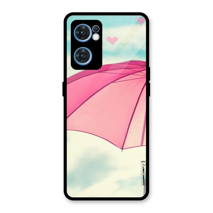 Cute Pink Umbrella Glass Back Case for Oppo Reno7 5G