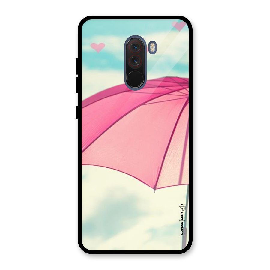 Cute Pink Umbrella Glass Back Case for Poco F1
