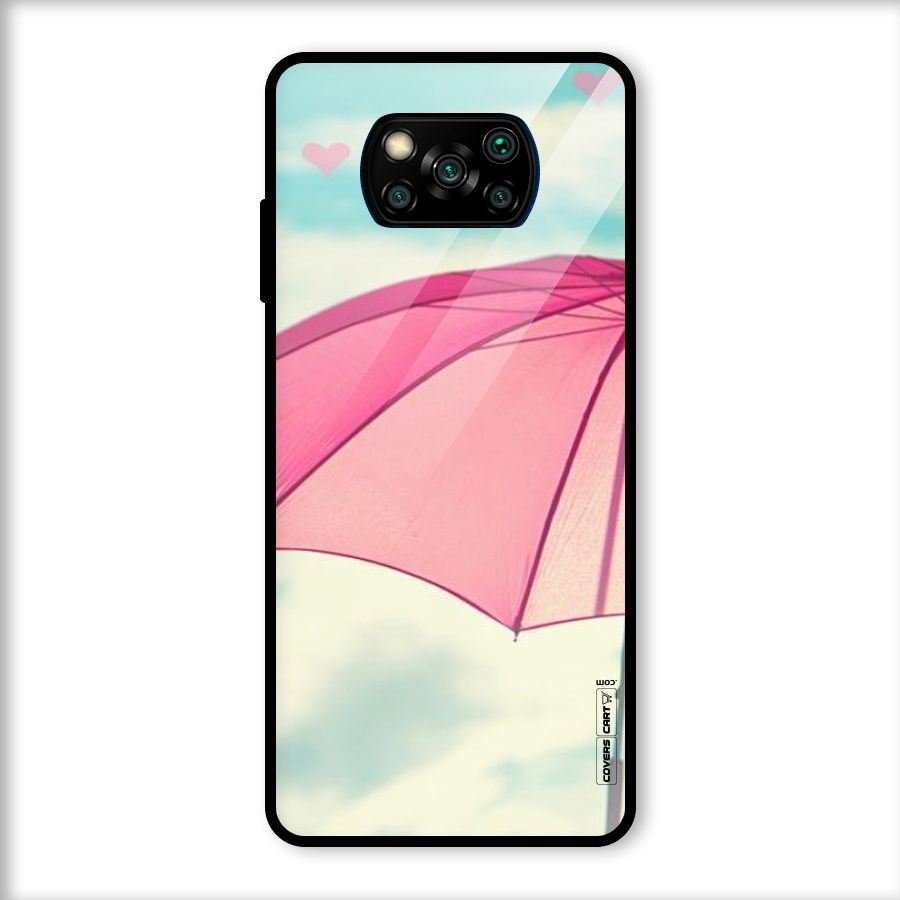 Cute Pink Umbrella Glass Back Case for Poco X3